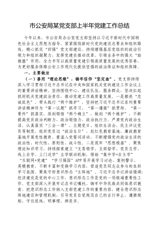 市公安局党支部上半年党建工作总结【更多材料关注抖音：资深秘书】