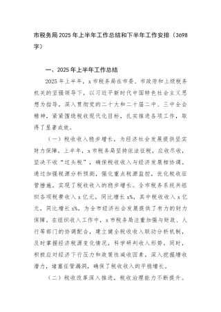 市税务局2025年上半年工作总结和下半年工作安排（3698字）【更多材料关注抖音：资深秘书】