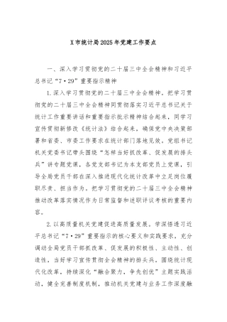 市统计局2025年党建工作要点【更多材料关注抖音：资深秘书】