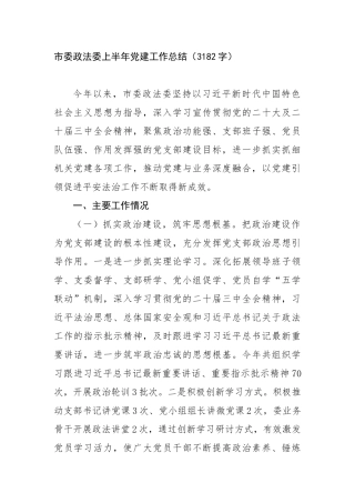 市委政法委上半年党建工作总结（3182字）【更多材料关注抖音：资深秘书】