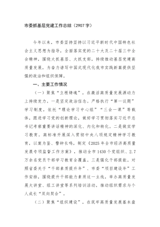 市委抓基层党建工作总结（2907字）【更多材料关注抖音：资深秘书】