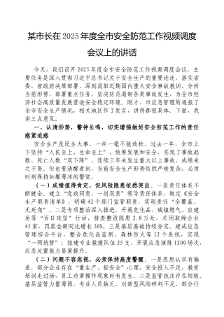 市长在2025年度全市安全防范工作视频调度会议上的讲话【更多材料关注抖音：资深秘书】