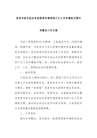 市综合执法系统营商环境领域不正之风和腐败问题专项整治工作方案【更多材料关注抖音：资深秘书】