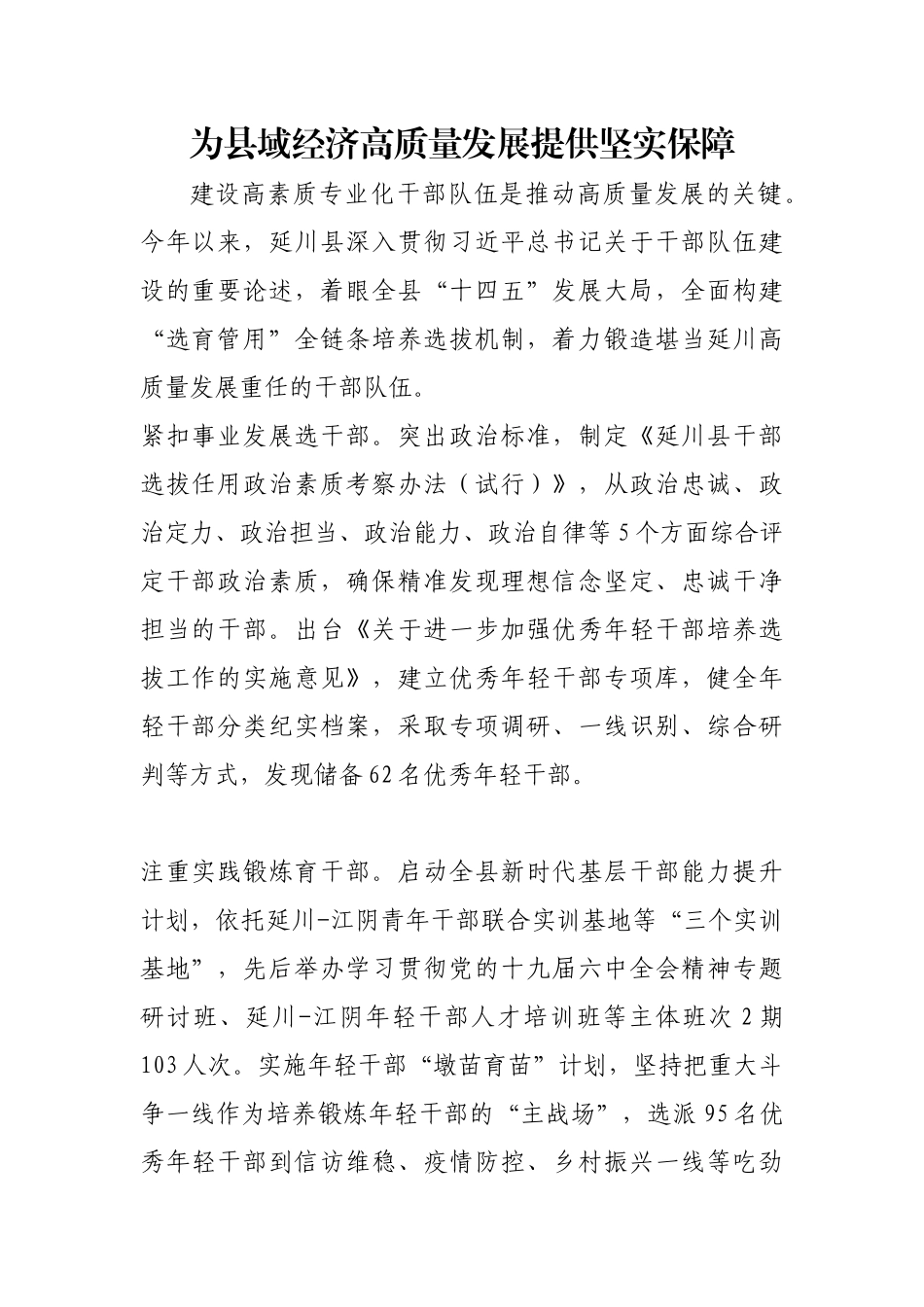 为县域经济高质量发展提供坚实保障【更多材料关注抖音：资深秘书】_第1页