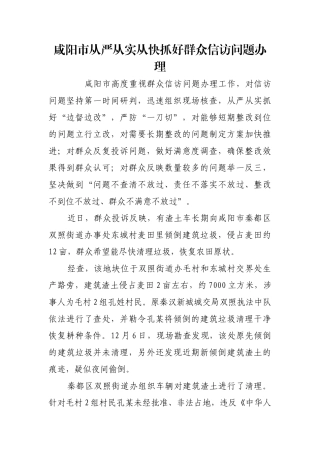 咸阳市从严从实从快抓好群众信访问题办理【更多材料关注抖音：资深秘书】