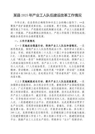 县2025年产业工人队伍建设改革工作情况【更多材料关注抖音：资深秘书】