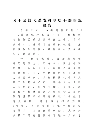 县区关爱农村基层干部情况报告【更多材料关注抖音：资深秘书】