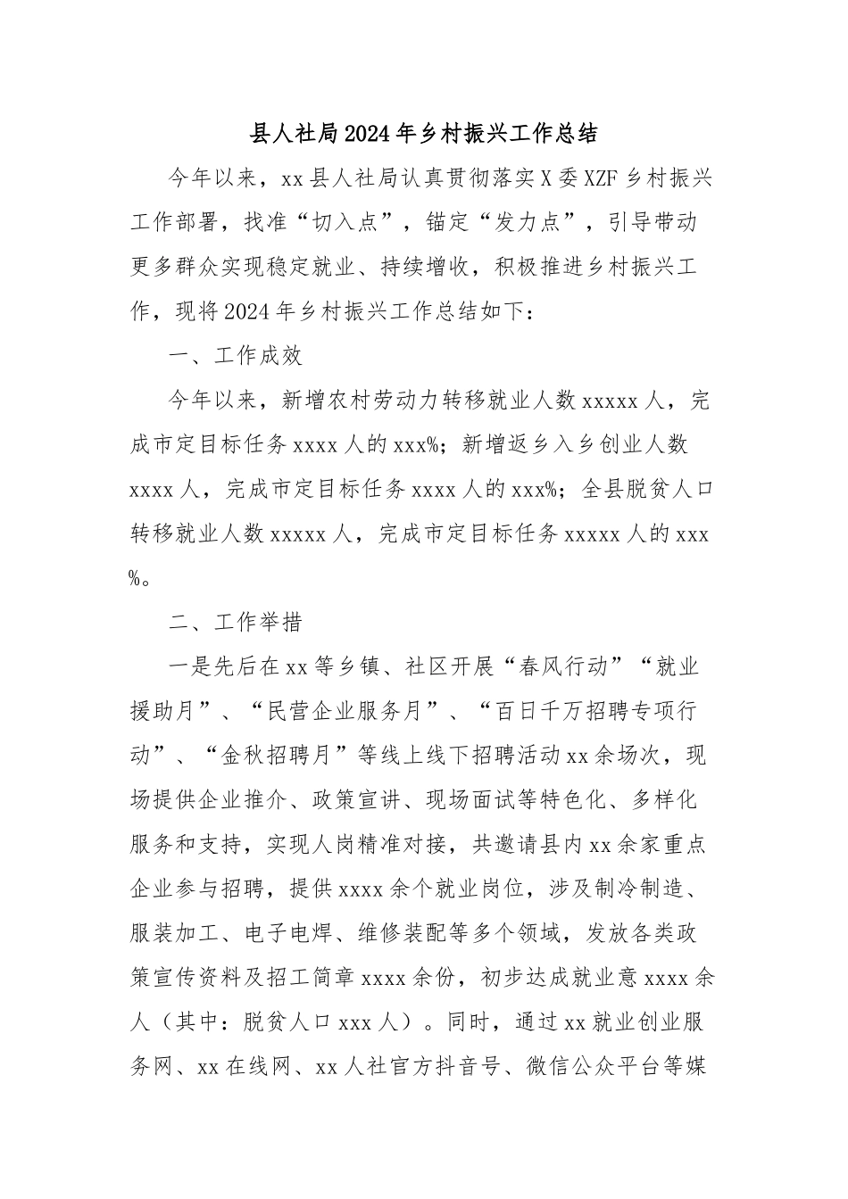 县人社局2024年乡村振兴工作总结【更多材料关注抖音：资深秘书】_第1页