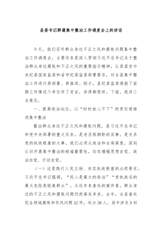 县委书记群腐集中整治工作调度会上的讲话【更多材料关注抖音：资深秘书】