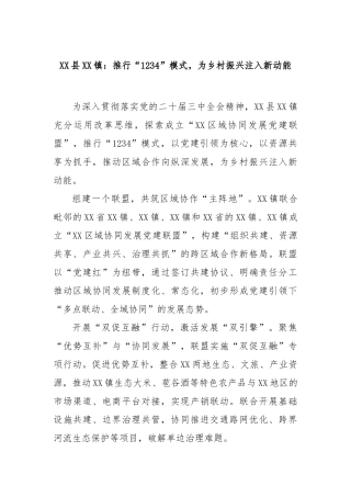县镇：推行“1234”模式，为乡村振兴注入新动能【更多材料关注抖音：资深秘书】