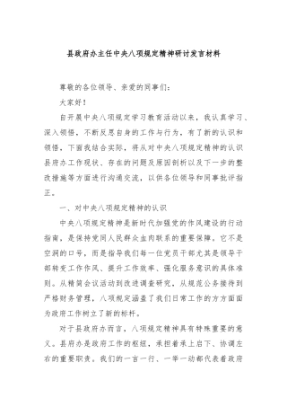县政府办主任中央八项规定精神研讨发言材料【更多材料关注抖音：资深秘书】