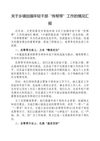 乡镇加强年轻干部“传帮带”工作的情况汇报【更多材料关注抖音：资深秘书】