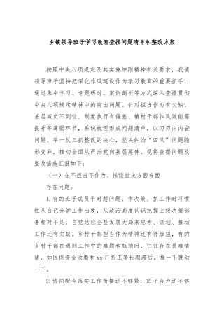 乡镇领导班子学习教育查摆问题清单和整改方案【更多材料关注抖音：资深秘书】