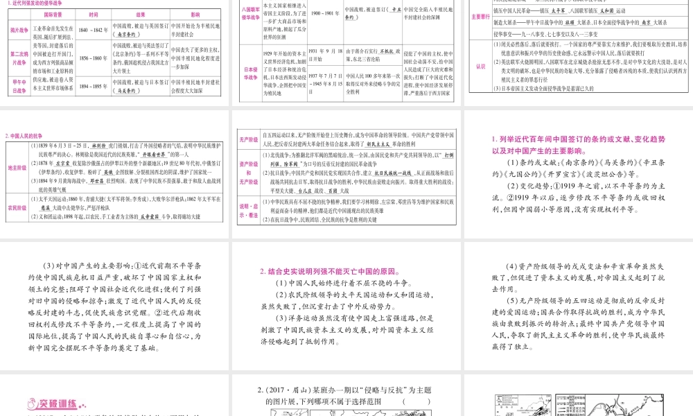 （广西北部湾专版）中考历史总复习 第二篇 知能综合提升 专题1 侵略与抗争课件 新人教版-新人教版初中九年级全册历史课件