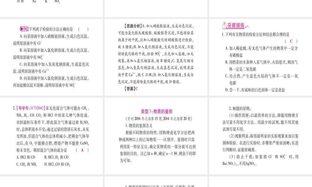 （广西专版）春中考化学 专题2 物质的共存、检验、鉴别、分离与除杂课件 科粤版-人教版初中九年级全册化学课件