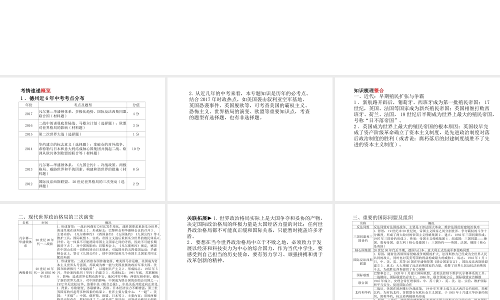 （德州专版）中考历史总复习 第二部分 专题复习 高分保障 专题七 世界近现代国际关系课件-人教版初中九年级全册历史课件