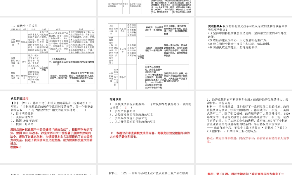 （德州专版）中考历史总复习 第二部分 专题复习 高分保障 专题五 中外历史上的重大改革课件-人教版初中九年级全册历史课件