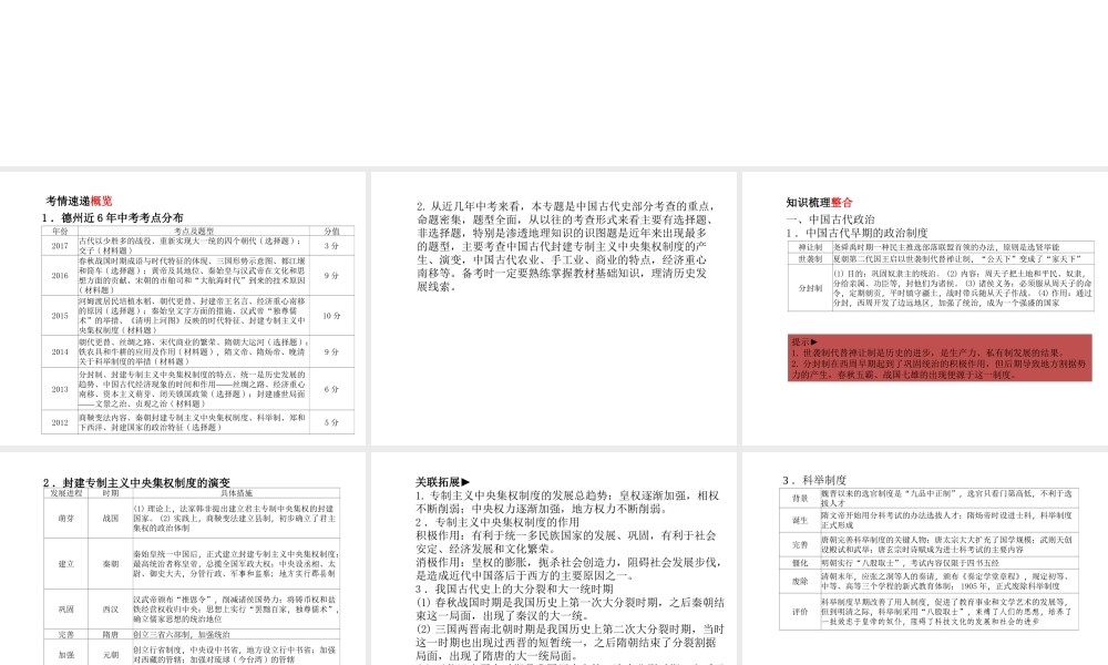 （德州专版）中考历史总复习 第二部分 专题复习 高分保障 专题一 中国古代的政治和经济课件-人教版初中九年级全册历史课件