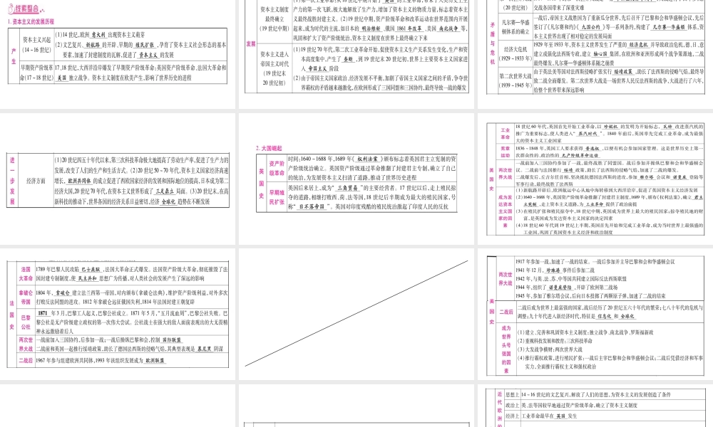 （广西北部湾专版）中考历史总复习 第二篇 知能综合提升 专题6 资本主义的发展历程及大国崛起课件 新人教版-新人教版初中九年级全册历史课件
