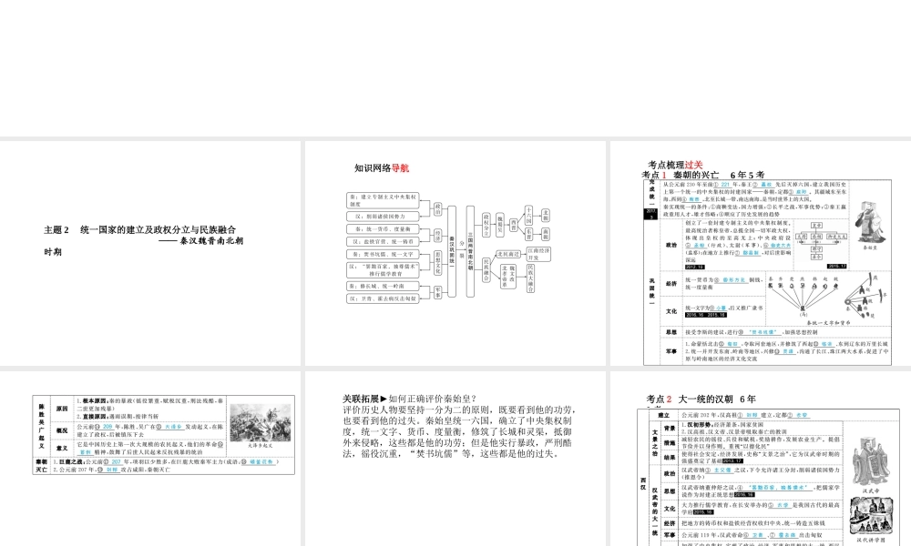 （德州专版）中考历史总复习 第一部分 系统复习 成绩基石 主题二 统一国家的建立及政权分立与民族融合—秦汉魏晋南北朝时期课件-人教版初中九年级全册历史课件