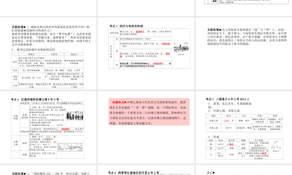 （德州专版）中考历史总复习 第一部分 系统复习 成绩基石 主题二 统一国家的建立及政权分立与民族融合—秦汉魏晋南北朝时期课件-人教版初中九年级全册历史课件