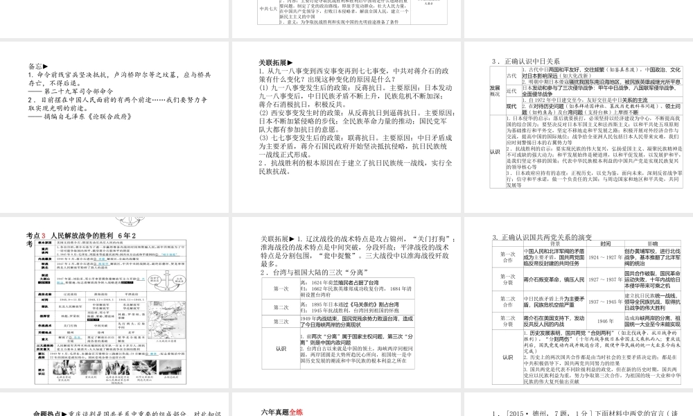 （德州专版）中考历史总复习 第一部分 系统复习 成绩基石 主题九 中华民族的抗日战争和人民解放战争的胜利课件-人教版初中九年级全册历史课件