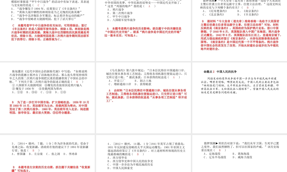 （德州专版）中考历史总复习 第一部分 系统复习 成绩基石 主题六 侵略与反抗课件-人教版初中九年级全册历史课件