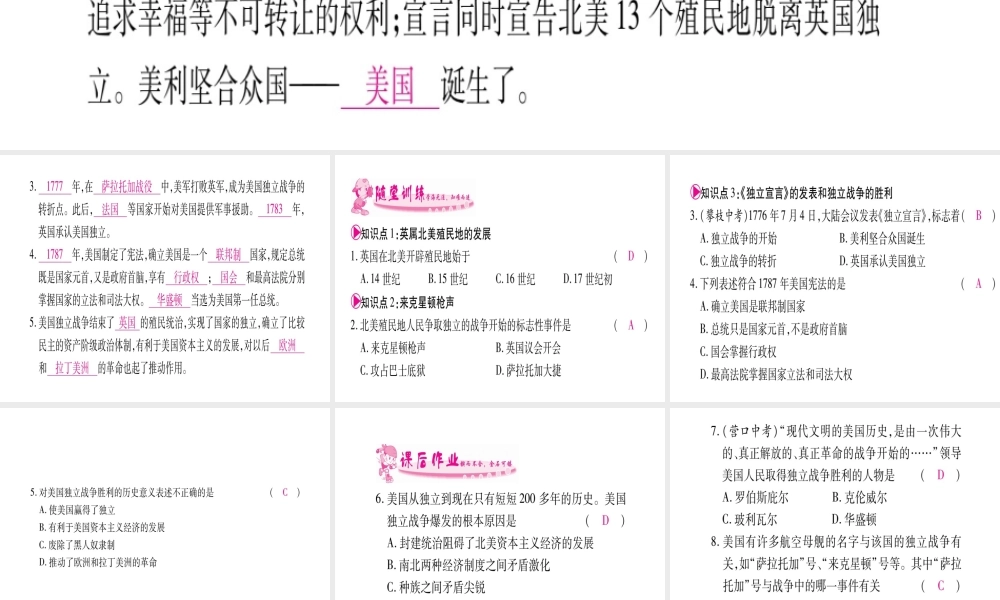 （广西专版）九年级历史上册 第12课 美国的诞生习题课件 新人教版-新人教版初中九年级上册历史课件