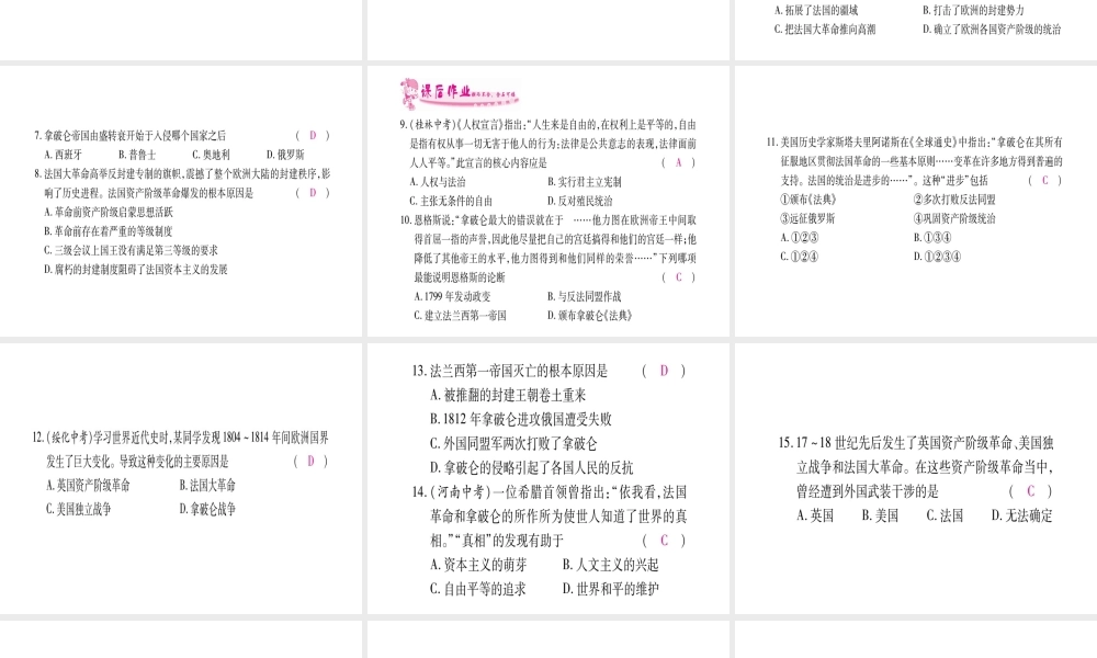 （广西专版）九年级历史上册 第13课 法国大革命和拿破仑帝国习题课件 新人教版-新人教版初中九年级上册历史课件