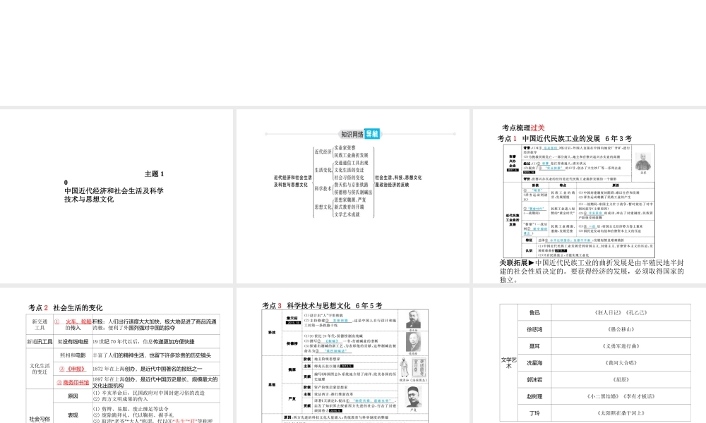 （德州专版）中考历史总复习 第一部分 系统复习 成绩基石 主题十 中国近代经济和社会生活及科学技术与思想文化课件-人教版初中九年级全册历史课件