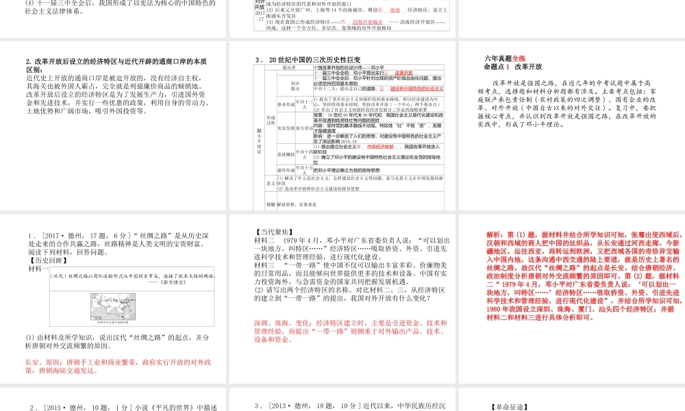 （德州专版）中考历史总复习 第一部分 系统复习 成绩基石 主题十二 建设有中国特色的社会主义课件-人教版初中九年级全册历史课件