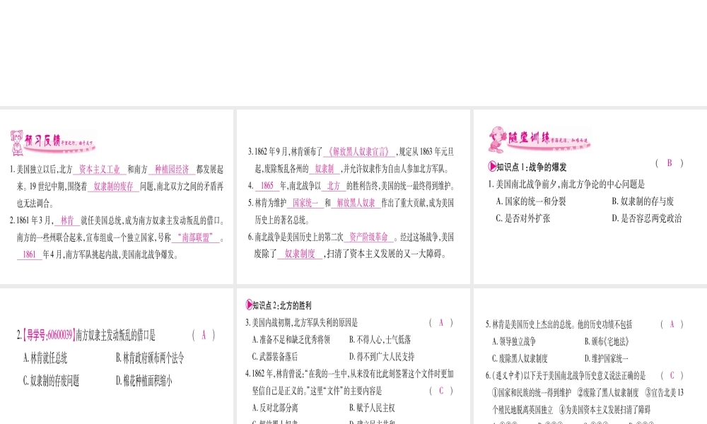 （广西专版）九年级历史上册 第18课 美国南北战争习题课件 新人教版-新人教版初中九年级上册历史课件