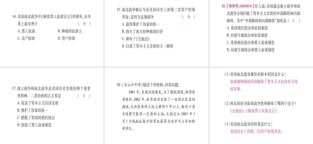（广西专版）九年级历史上册 第18课 美国南北战争习题课件 新人教版-新人教版初中九年级上册历史课件
