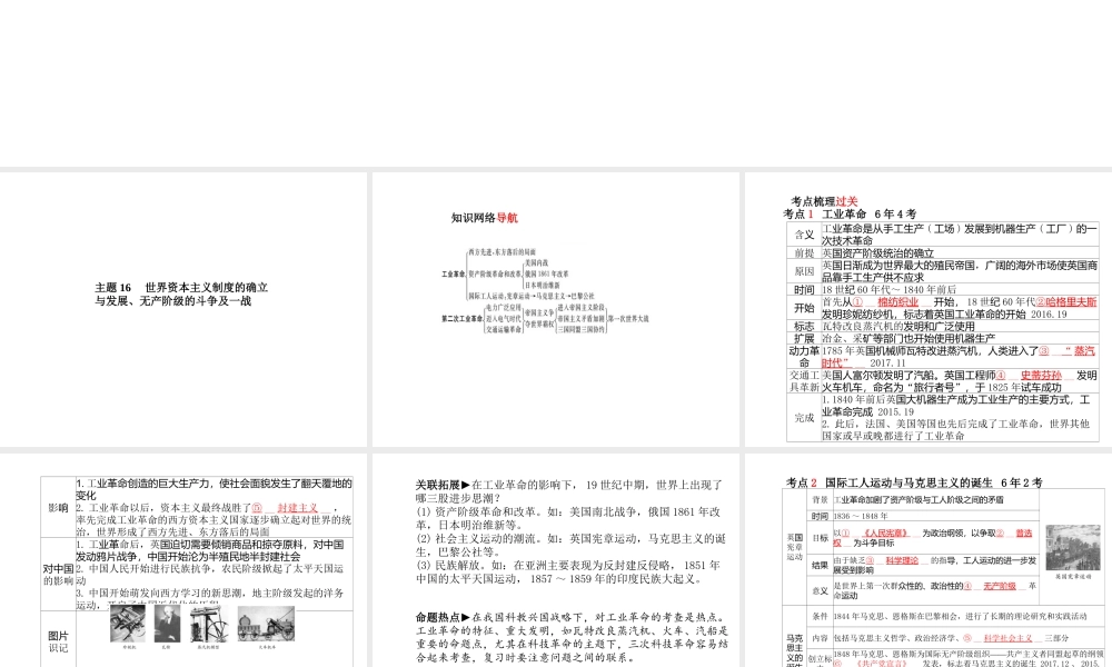 （德州专版）中考历史总复习 第一部分 系统复习 成绩基石 主题十六 世界资本主义制度的确立与发展、无产阶级的斗争及一战课件-人教版初中九年级全册历史课件