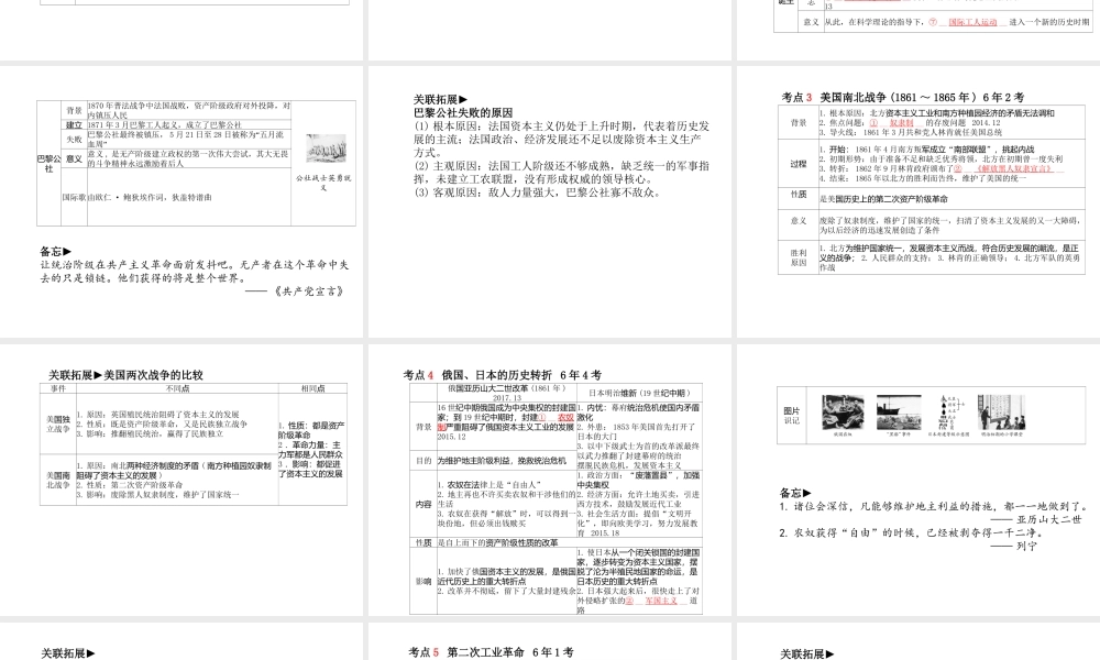 （德州专版）中考历史总复习 第一部分 系统复习 成绩基石 主题十六 世界资本主义制度的确立与发展、无产阶级的斗争及一战课件-人教版初中九年级全册历史课件