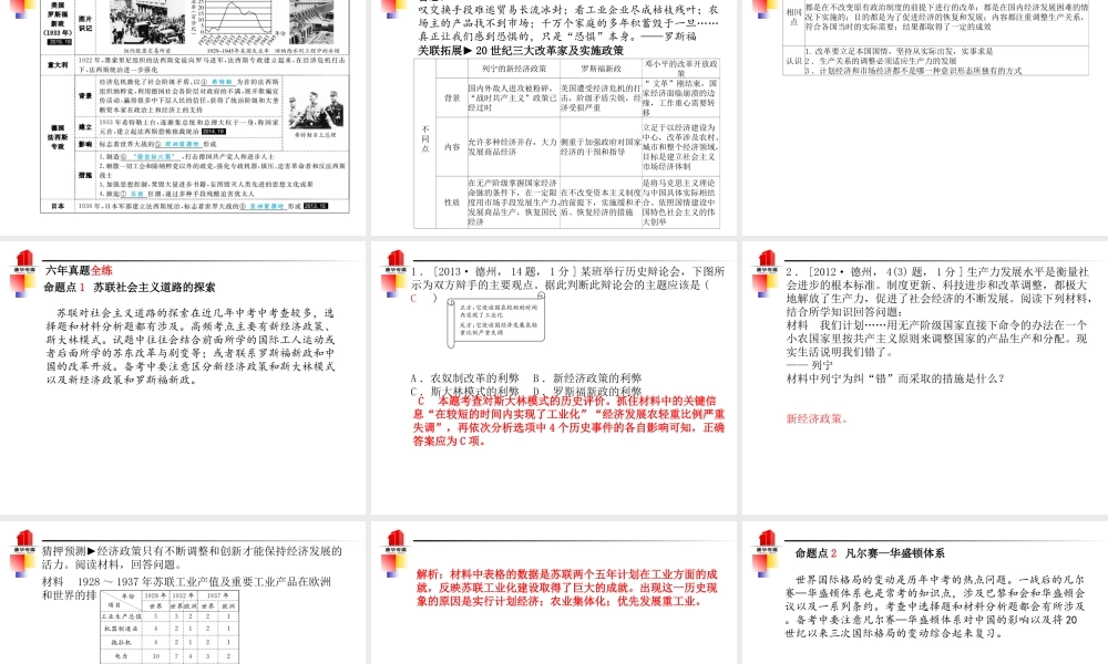 （德州专版）中考历史总复习 第一部分 系统复习 成绩基石 主题十七 一战后的东西方世界课件-人教版初中九年级全册历史课件