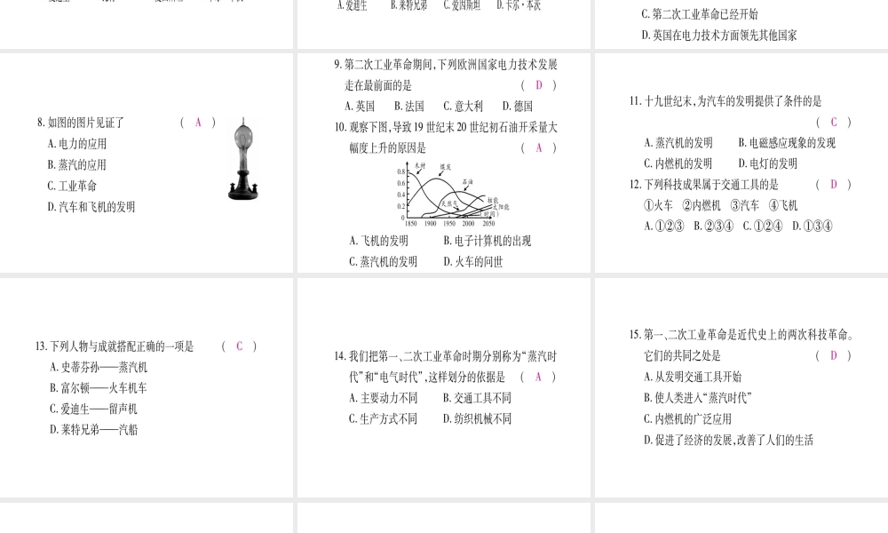 （广西专版）九年级历史上册 第20课 人类迈入电气时代习题课件 新人教版-新人教版初中九年级上册历史课件
