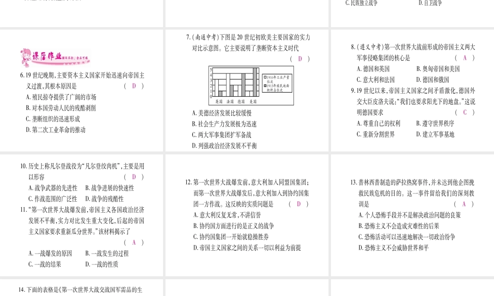（广西专版）九年级历史上册 第21课 第一次世界大战习题课件 新人教版-新人教版初中九年级上册历史课件