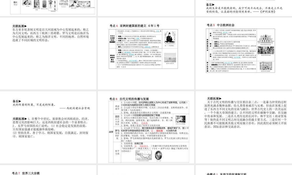 （德州专版）中考历史总复习 第一部分 系统复习 成绩基石 主题十四 世界古代文明课件-人教版初中九年级全册历史课件