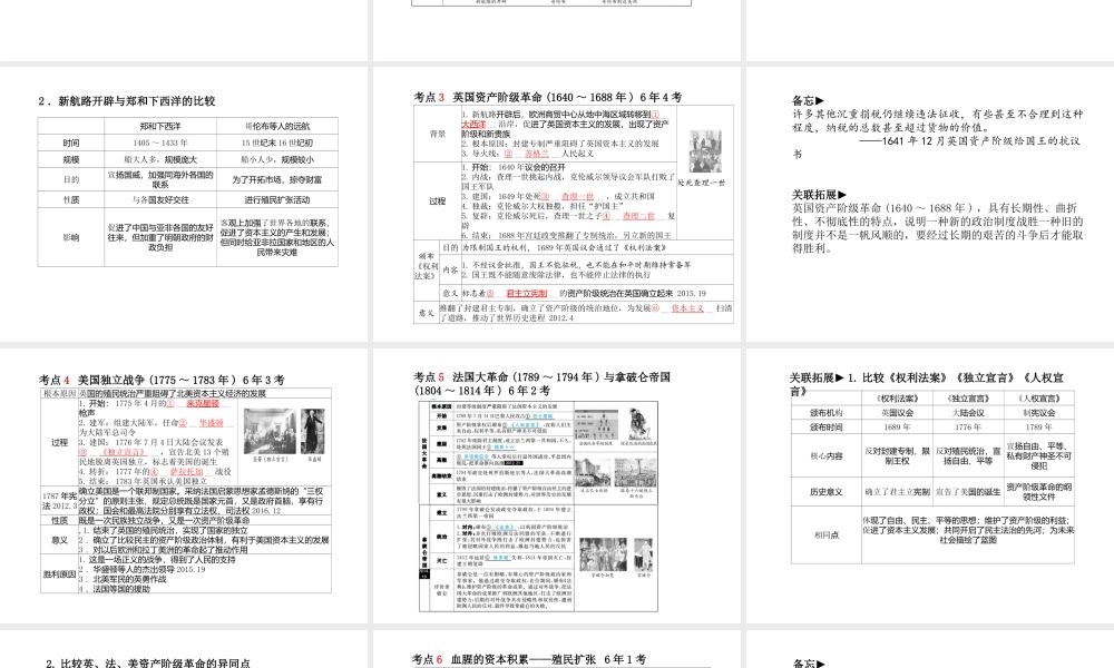 （德州专版）中考历史总复习 第一部分 系统复习 成绩基石 主题十五 早期资产阶级革命与殖民扩张课件-人教版初中九年级全册历史课件