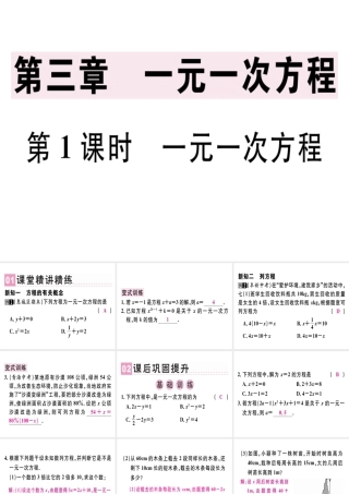 （广东专级数学上册 第三章 一元一次方程 第1课时 一元一次方程课堂精讲课件 （新版）新人教版-（新版）新人教级上册数学课件