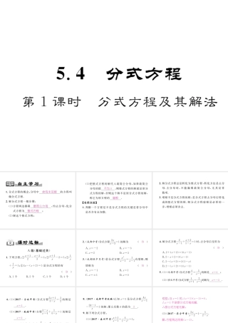 （成都专版）春八年级数学下册 第5章 分式与分式方程 4 分式方程 第1课时 分式方程及其解法作业课件 （新版）北师大版-（新版）北师大版初中八年级下册数学课件