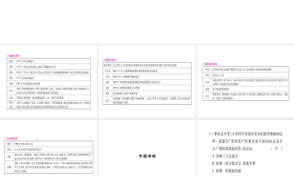 （广西专版）九年级历史上册 专题一 资产阶级革命和改革习题课件 新人教版-新人教版初中九年级上册历史课件