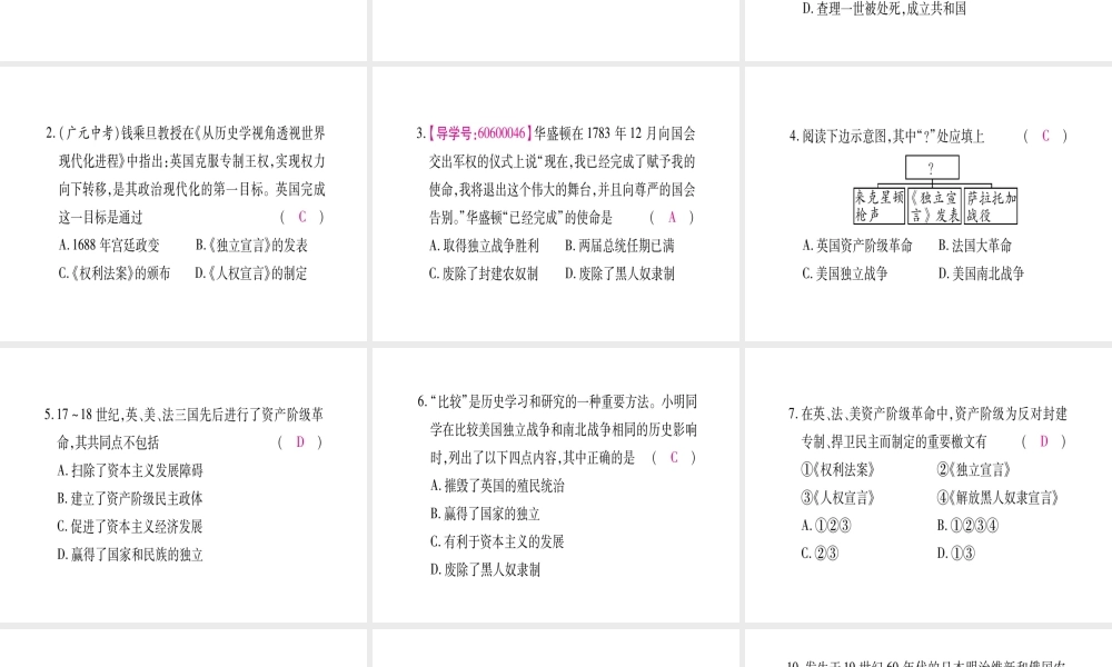 （广西专版）九年级历史上册 专题一 资产阶级革命和改革习题课件 新人教版-新人教版初中九年级上册历史课件