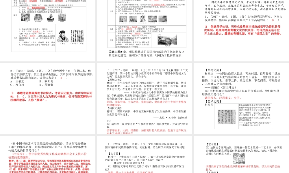 （德州专版）中考历史总复习 第一部分 系统复习 成绩基石 主题五 中国古代科技与思想文化课件-人教版初中九年级全册历史课件