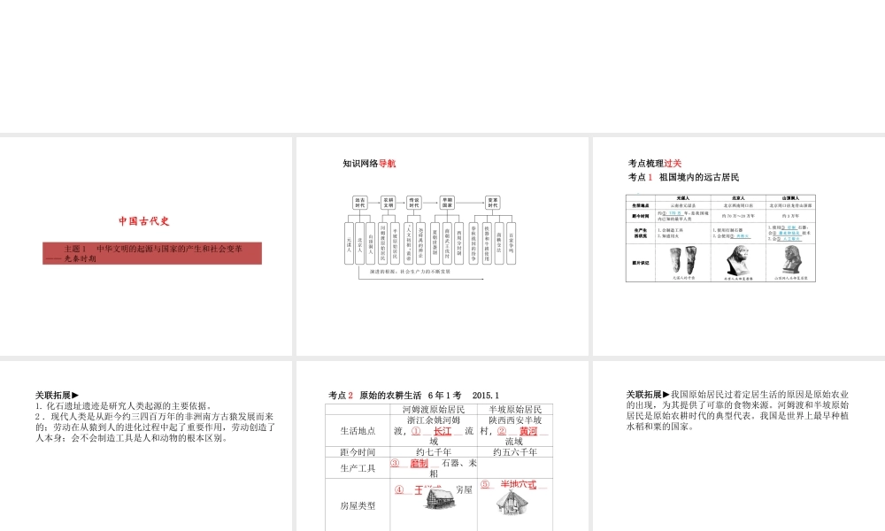 （德州专版）中考历史总复习 第一部分 系统复习 成绩基石 主题一 中华文明的起源与国家的产生和社会变革—先秦时期课件-人教版初中九年级全册历史课件