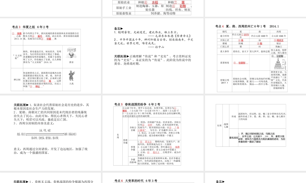（德州专版）中考历史总复习 第一部分 系统复习 成绩基石 主题一 中华文明的起源与国家的产生和社会变革—先秦时期课件-人教版初中九年级全册历史课件