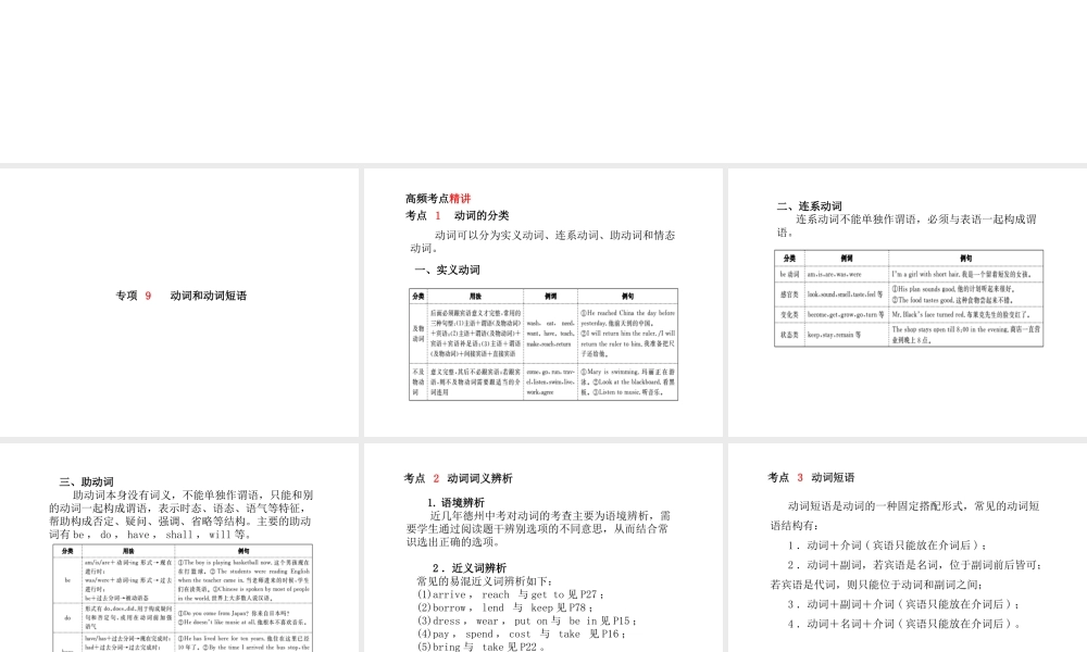 （德州专版）中考英语总复习 第二部分 专项语法 高效突破 专项9 动词和动词短语课件-人教版初中九年级全册英语课件