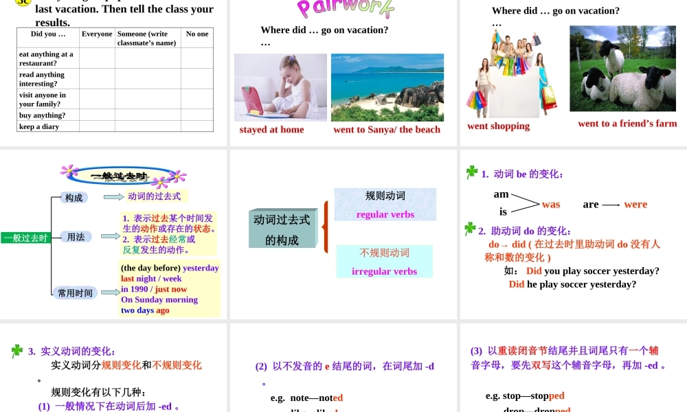 （成都专版）秋八年级英语上册 Unit 1 Where did you go on vacation Section A（Grammar Focus-3c）教学课件 （新版）人教新目标版-（新版）人教新目标版初中八年级上册英语课件