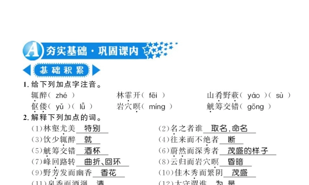 （广西专版）九年级语文上册 第三单元 第11课 醉翁亭记习题课件 新人教版-新人教版初中九年级上册语文课件